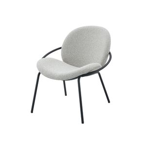 1 Poltrona Lea Rivatti 67 cm -Largura- Estofado em Boucle Off White e Base em Aco Preto Pintado a Po